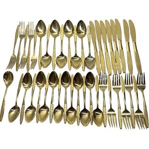 Vintage 50s Stanley Roberts Stainless Japan Leslie Pattern Golden Flatware‎